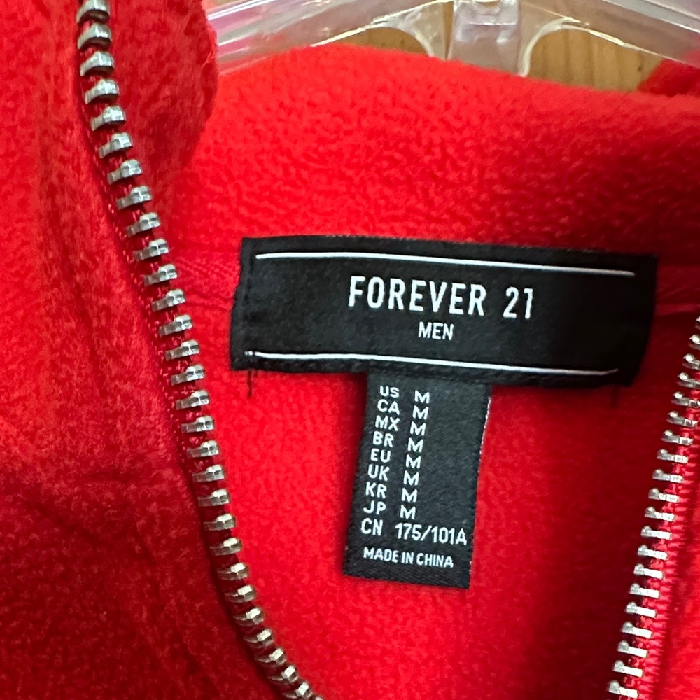Forever 21 Red Zip-Up Sweater with Flag Design - Picture 2 of 4
